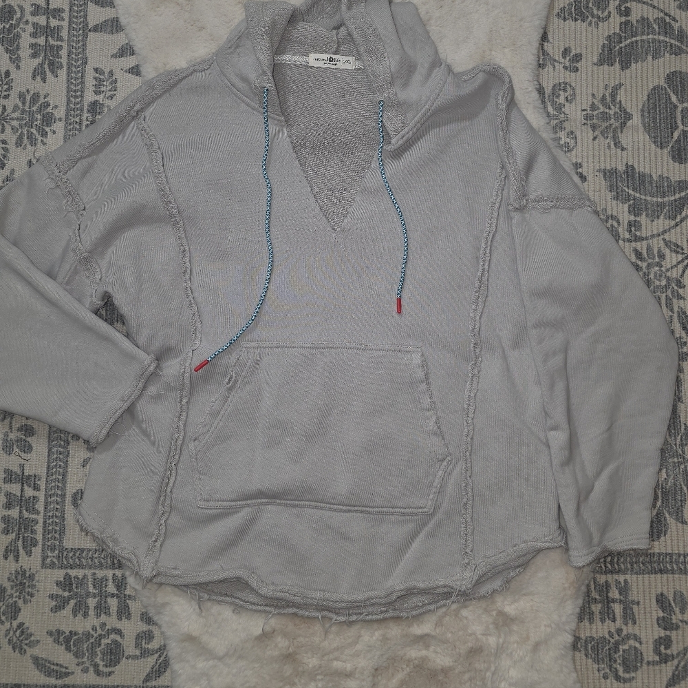 NATURAL LIFE Grey Oversized Long Sleeve Hoodie V Neck L/XL - Picture 2 of 11